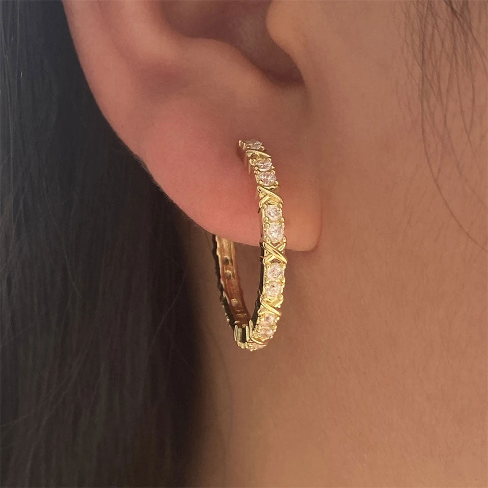 Aurelisse | Boucles d'Oreilles en Croix en Zirconium Or 18K
