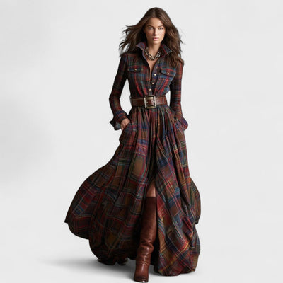 Clara – Robe Chemise Longue à Carreaux