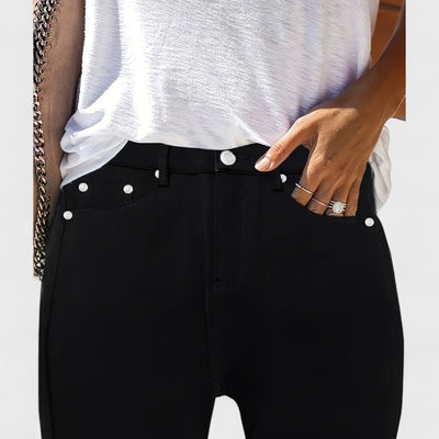 Floriale - Jeans noirs en denim taille haute pour femme