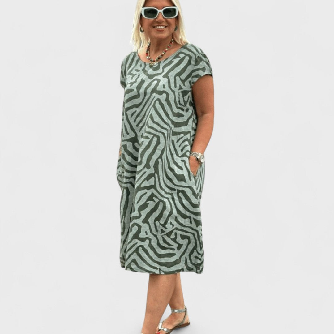 Nelia - Robe d'été à col rond avec belle impression