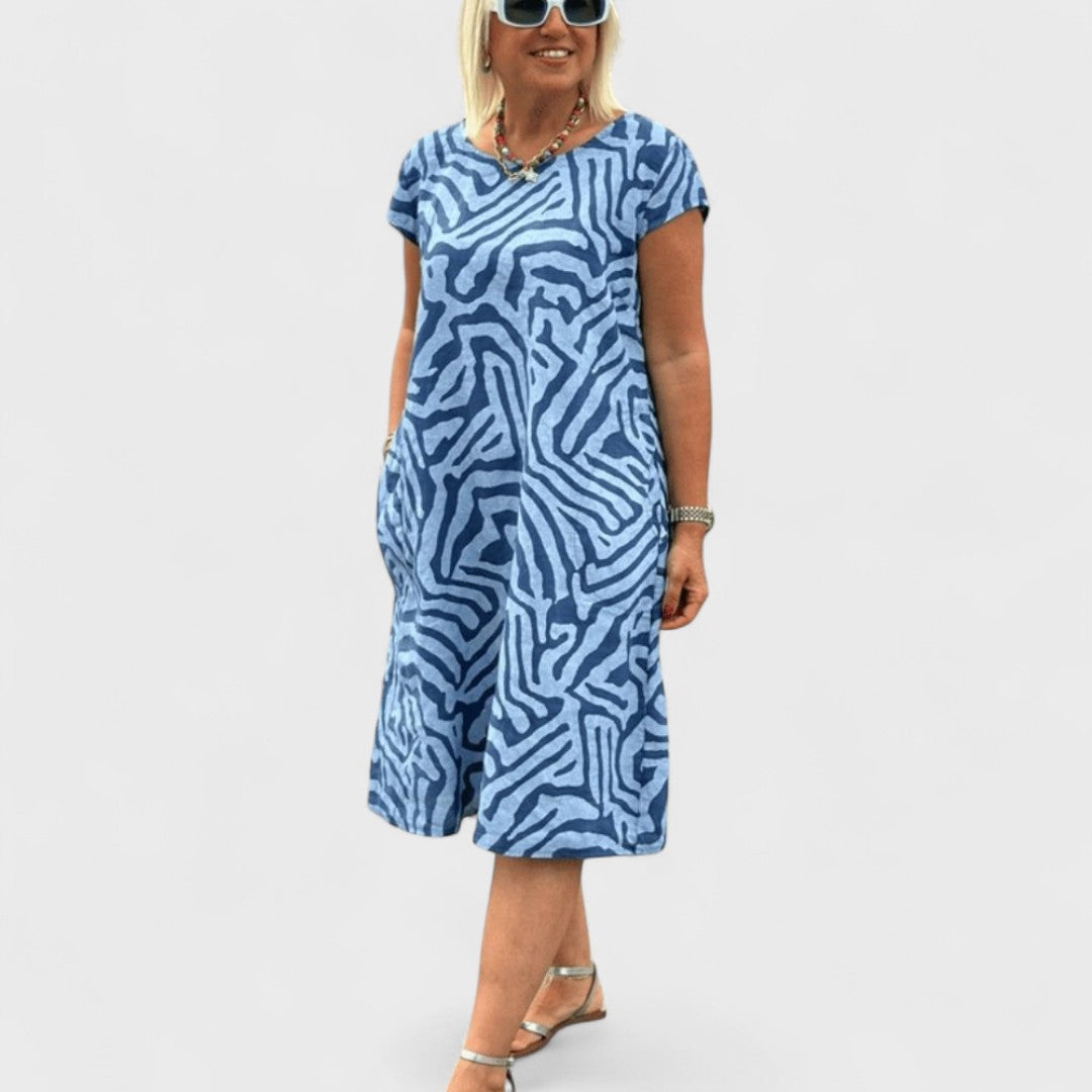 Nelia - Robe d'été à col rond avec belle impression