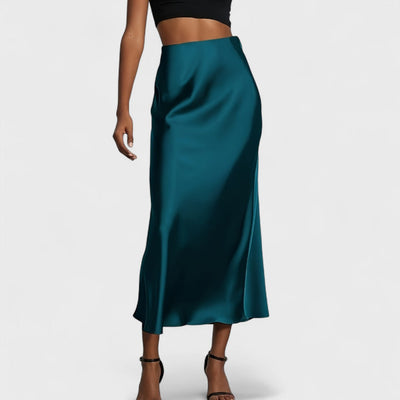 Sasha - Jupe Midi en Satin à Taille Haute pour Femme