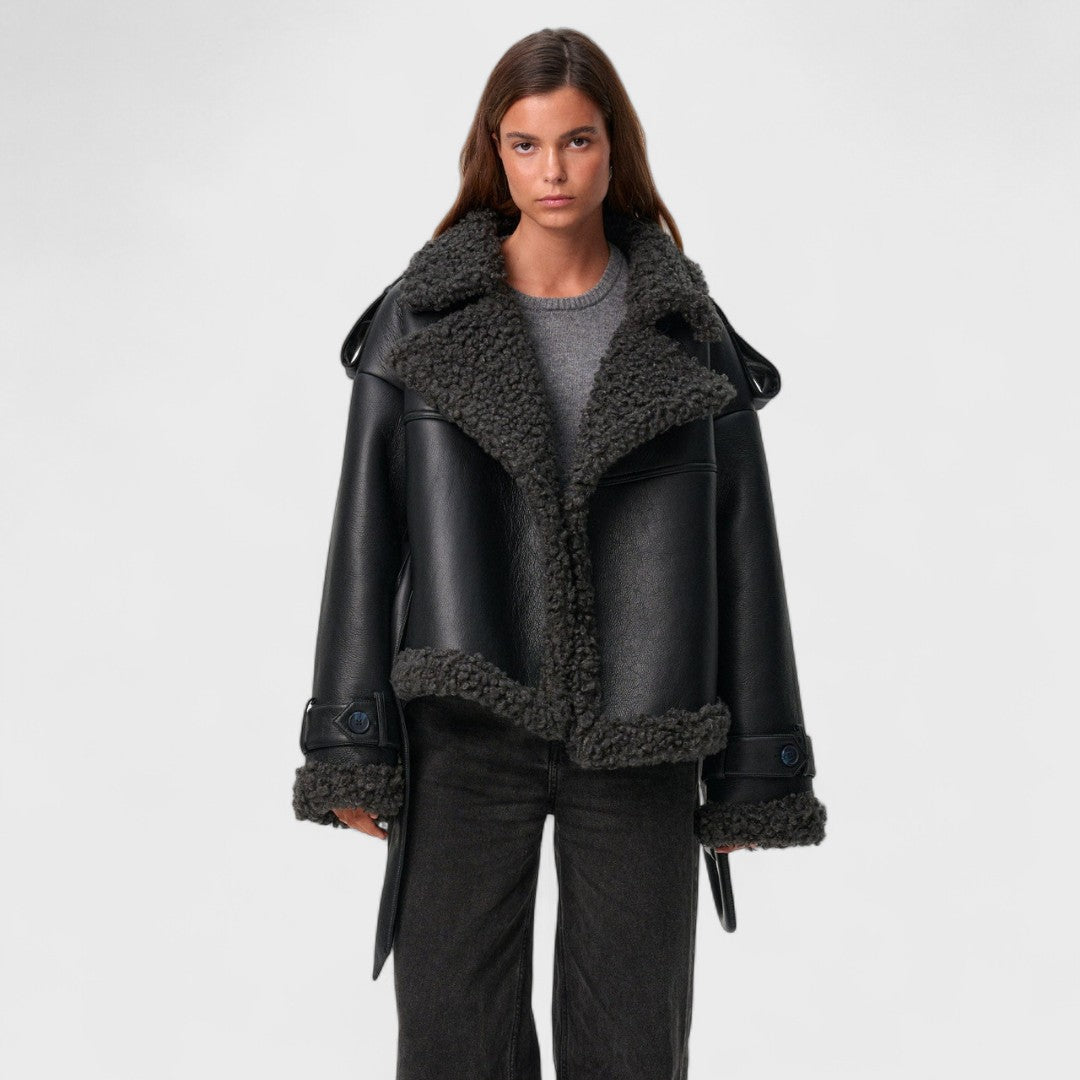 Elvira - Manteau en Fourrure de Mouton avec Ceinture