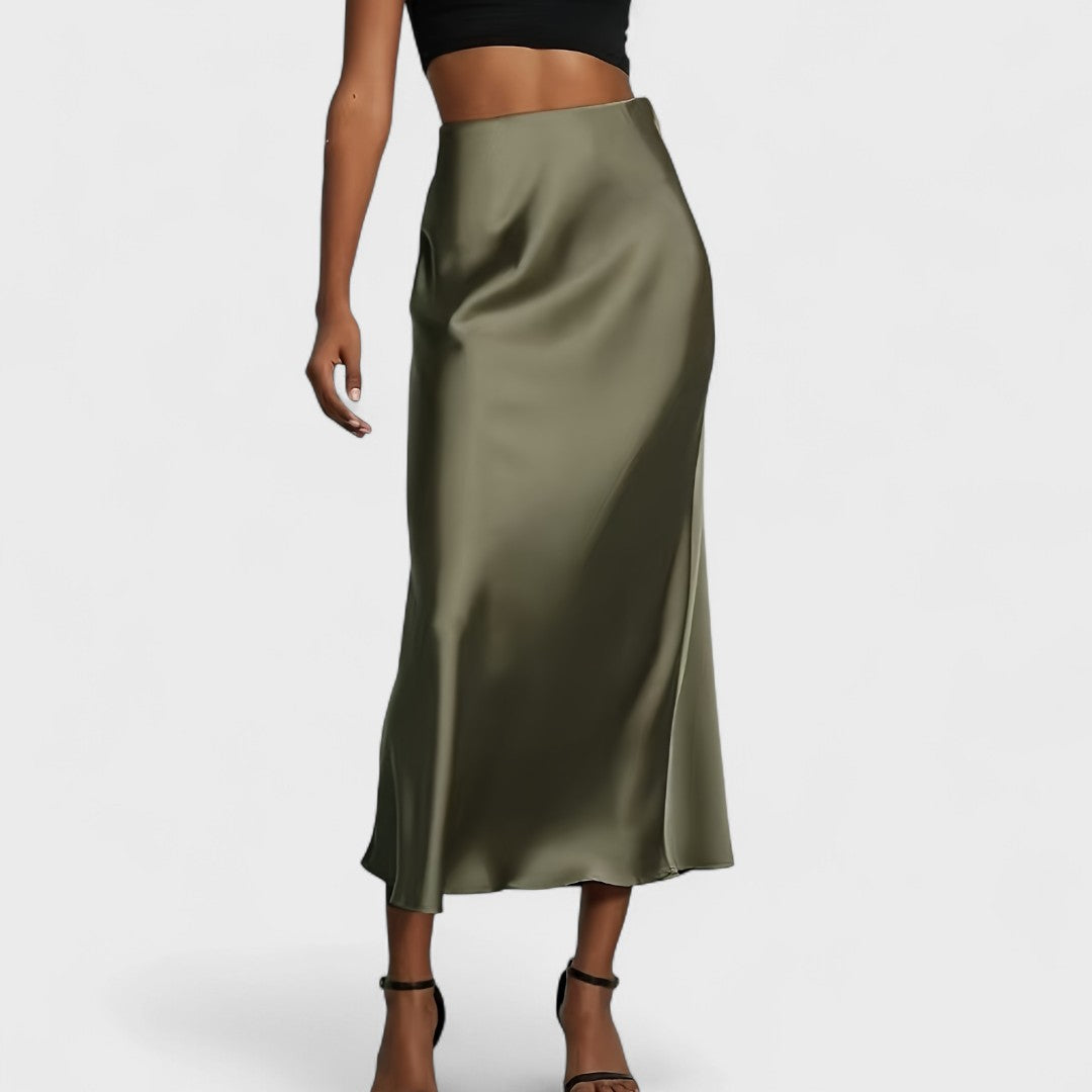Sasha - Jupe Midi en Satin à Taille Haute pour Femme