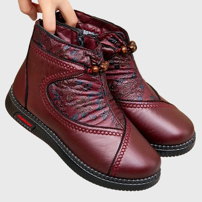 Isaline™ | Bottines en Cuir Vintage avec Détails Floraux