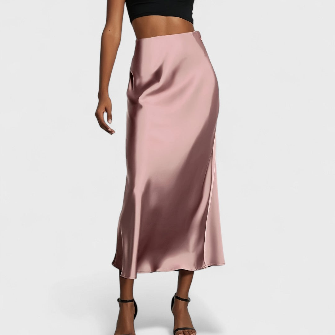 Sasha - Jupe Midi en Satin à Taille Haute pour Femme