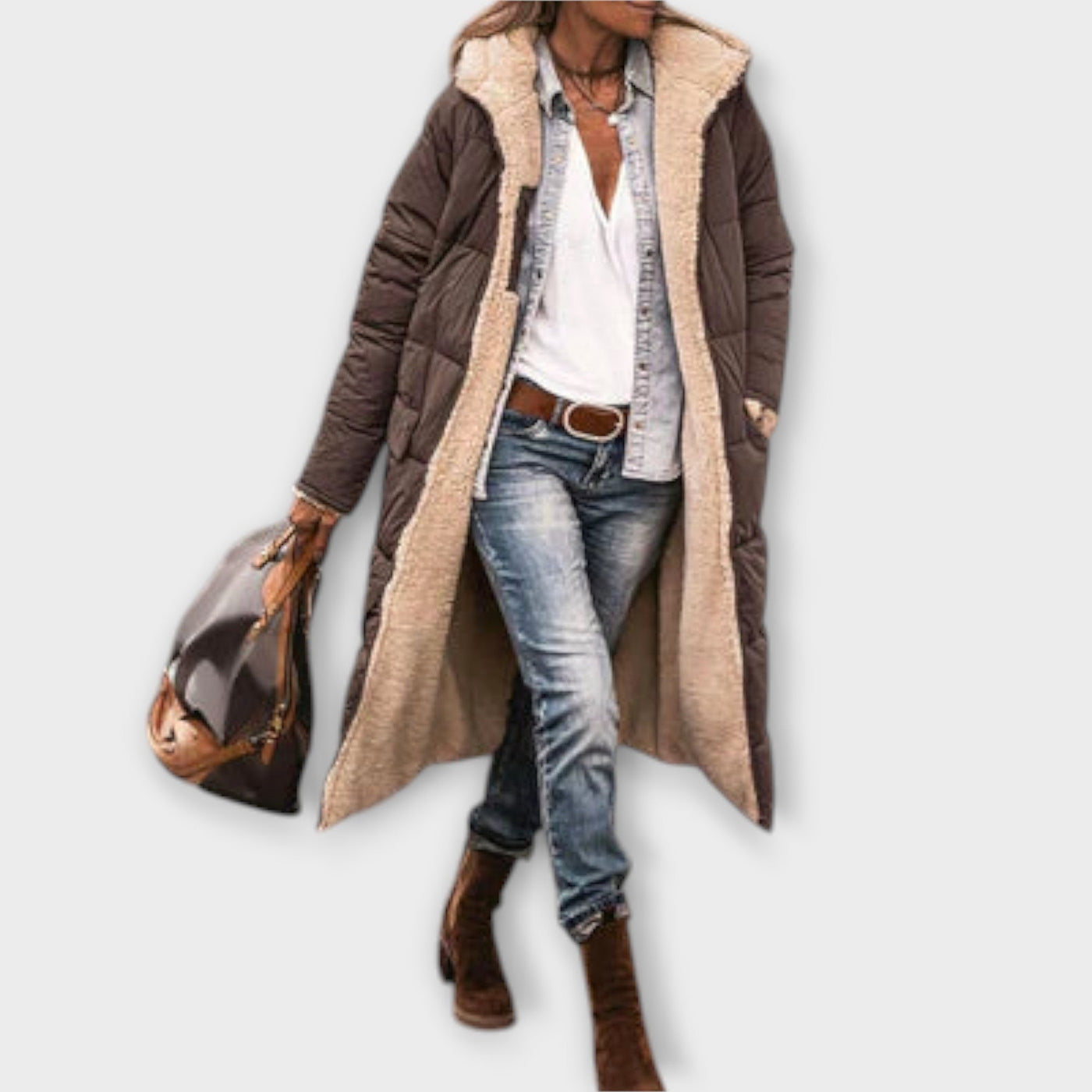 Kora - Manteau Accueillant Doublé en Fourrure