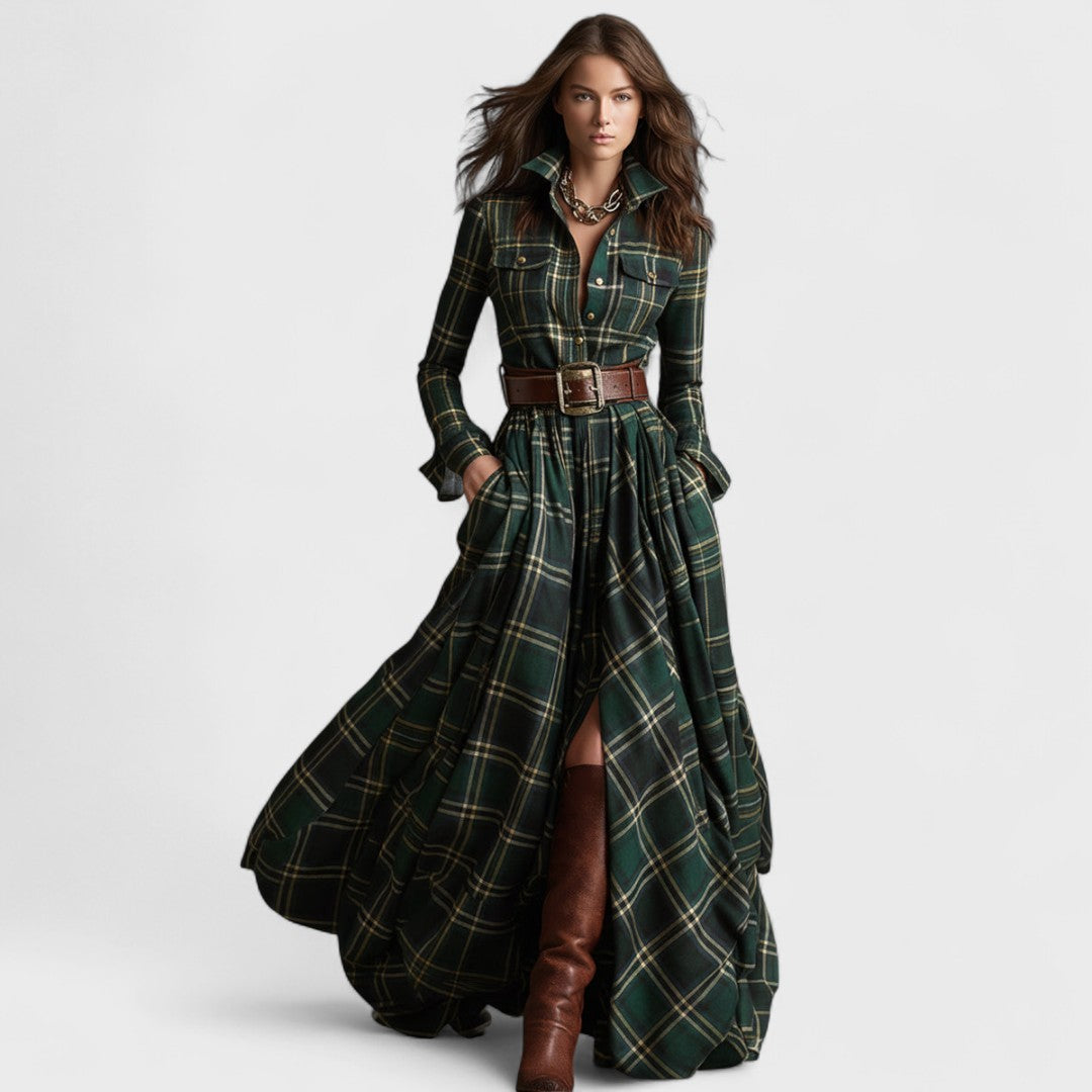 Clara – Robe Chemise Longue à Carreaux