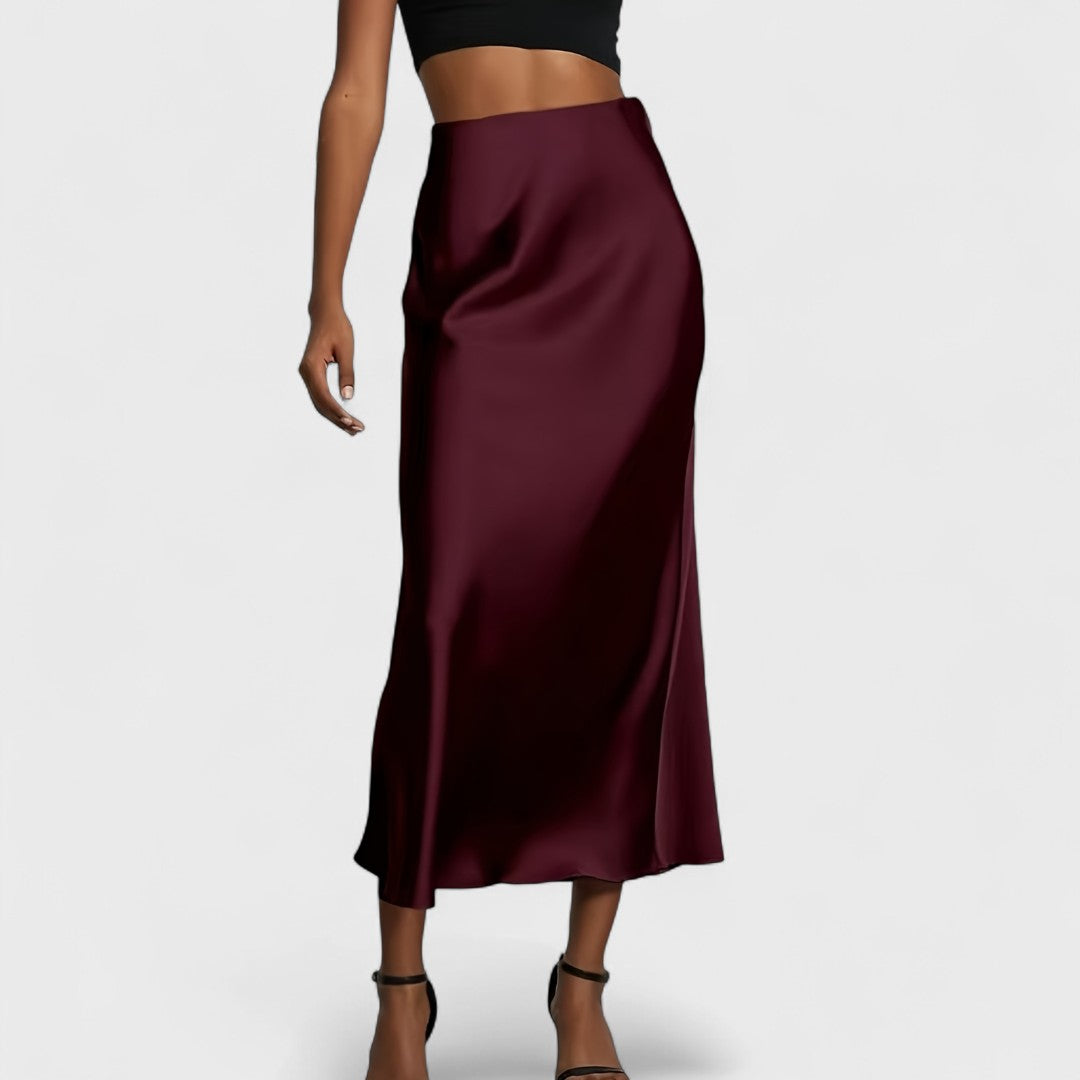 Sasha - Jupe Midi en Satin à Taille Haute pour Femme