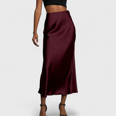Sasha - Jupe Midi en Satin à Taille Haute pour Femme