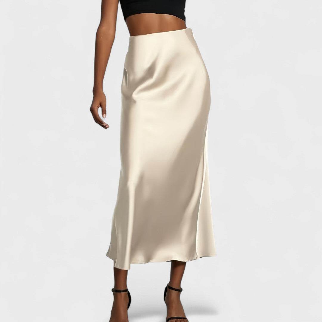 Sasha - Jupe Midi en Satin à Taille Haute pour Femme