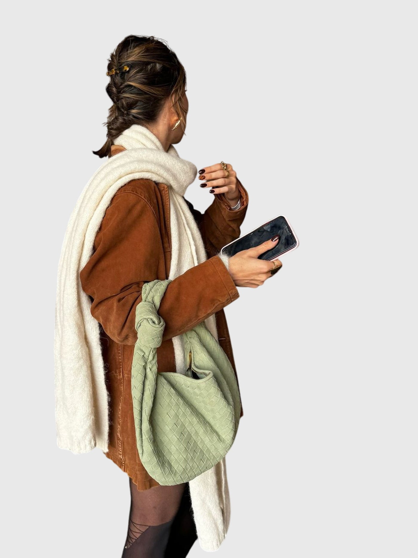 Celeste | Sac Moyen en Suède Tressée avec Nœud