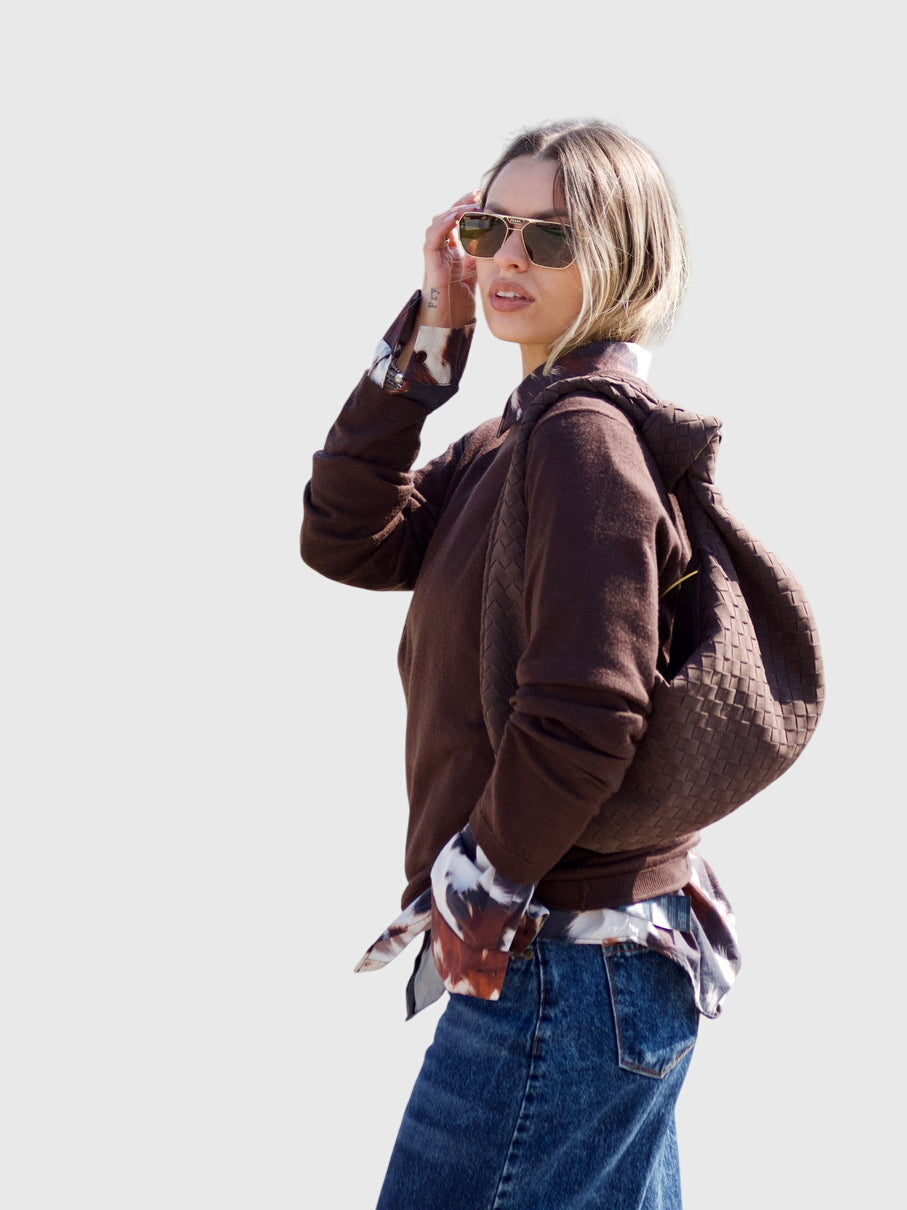 Celeste | Sac Moyen en Suède Tressée avec Nœud