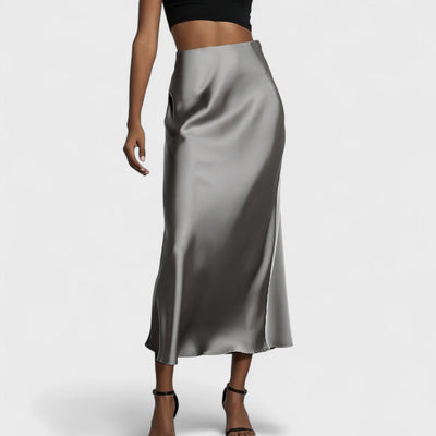 Sasha - Jupe Midi en Satin à Taille Haute pour Femme