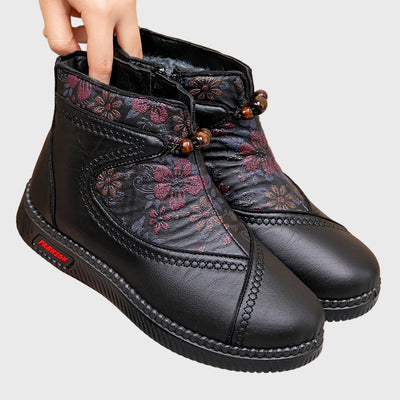 Isaline™ | Bottines en Cuir Vintage avec Détails Floraux