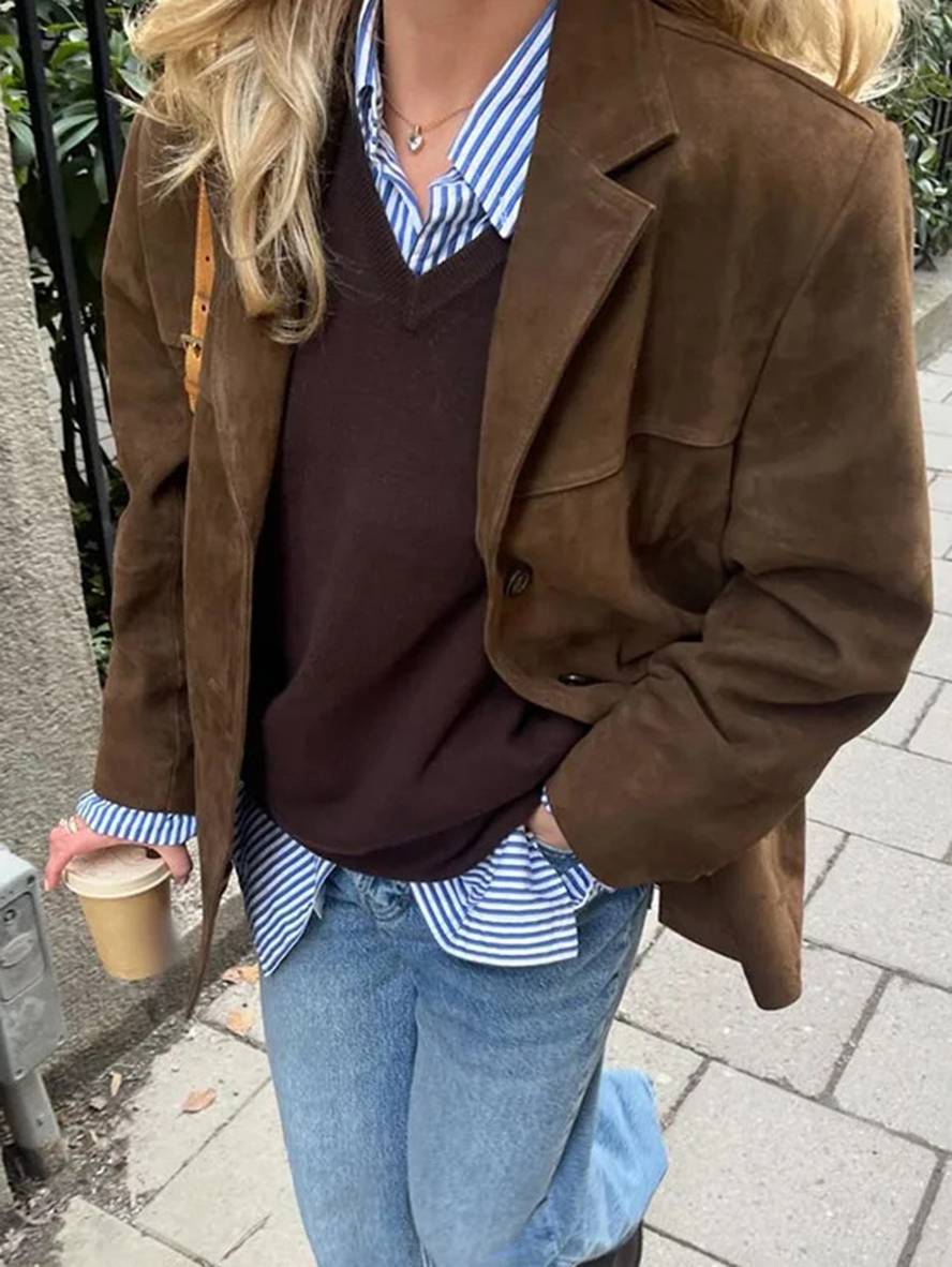 FIORA - Veste Blazer en Suède