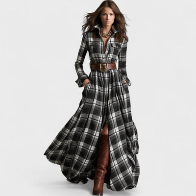 Clara – Robe Chemise Longue à Carreaux