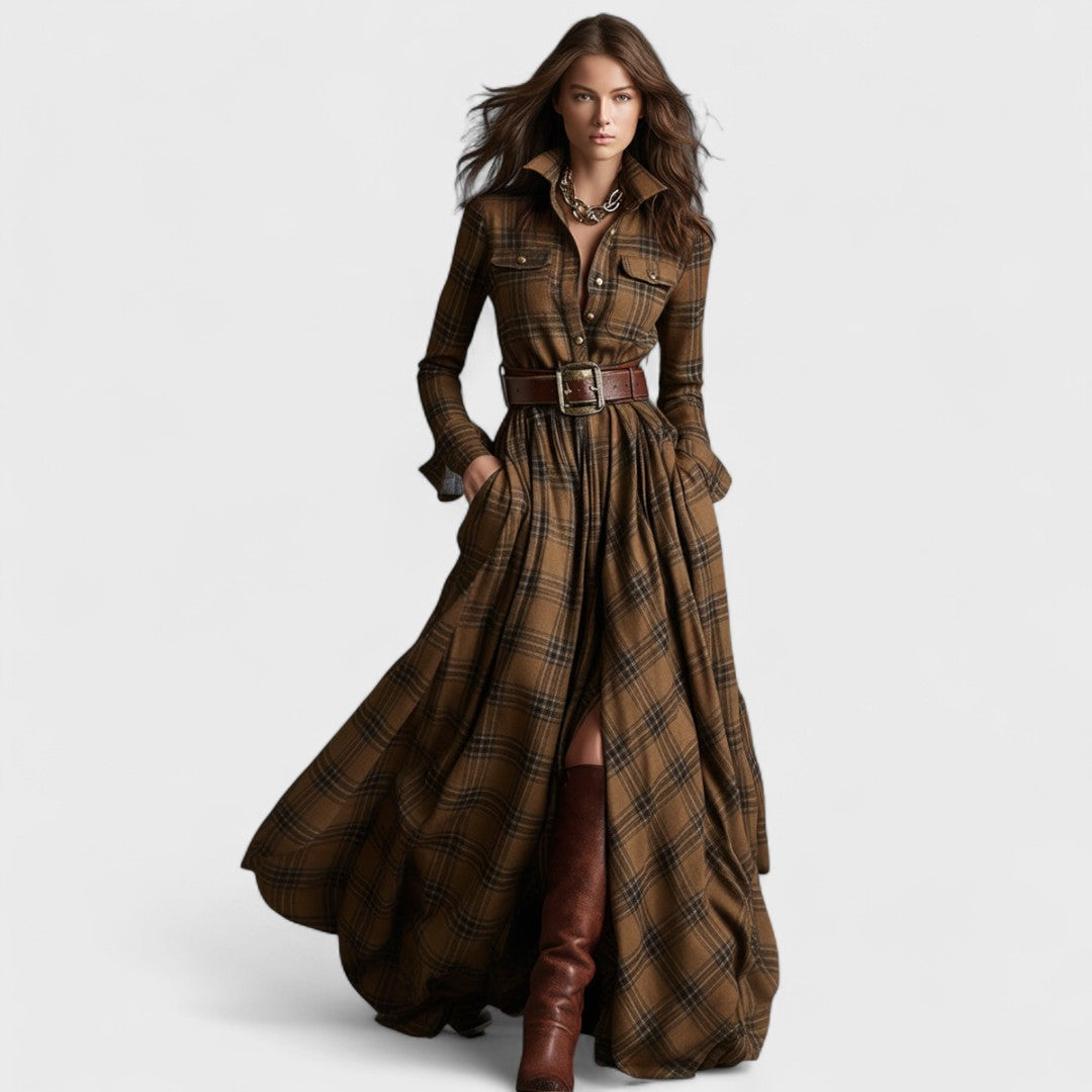 Clara – Robe Chemise Longue à Carreaux