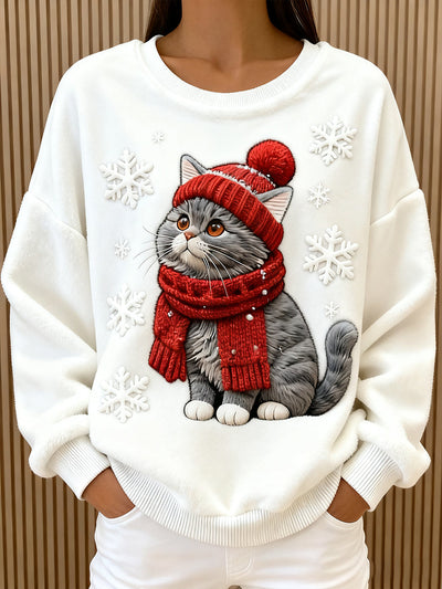Lisa  | Pull Doux avec Imprimé d'Art de Chat de Noël