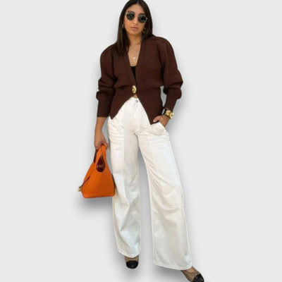 Enea – Cardigan avec décolleté en V profond et bouton doré