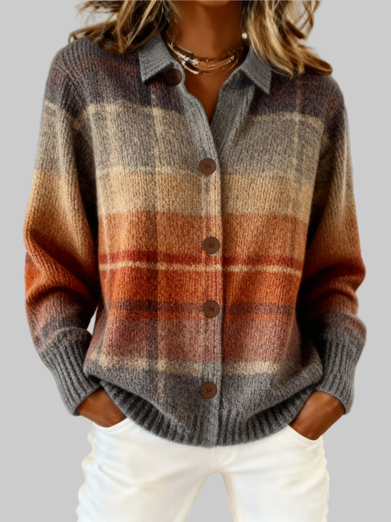 Maya – Cardigan doux à carreaux dégradés