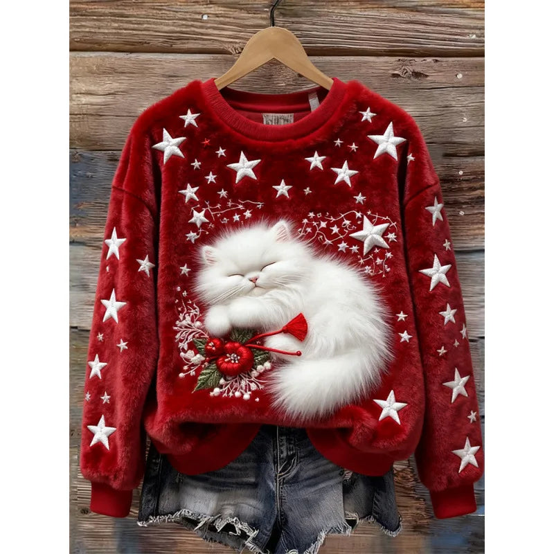 Pull Cosy Winter Wonderland – Chat Blanc Festif
