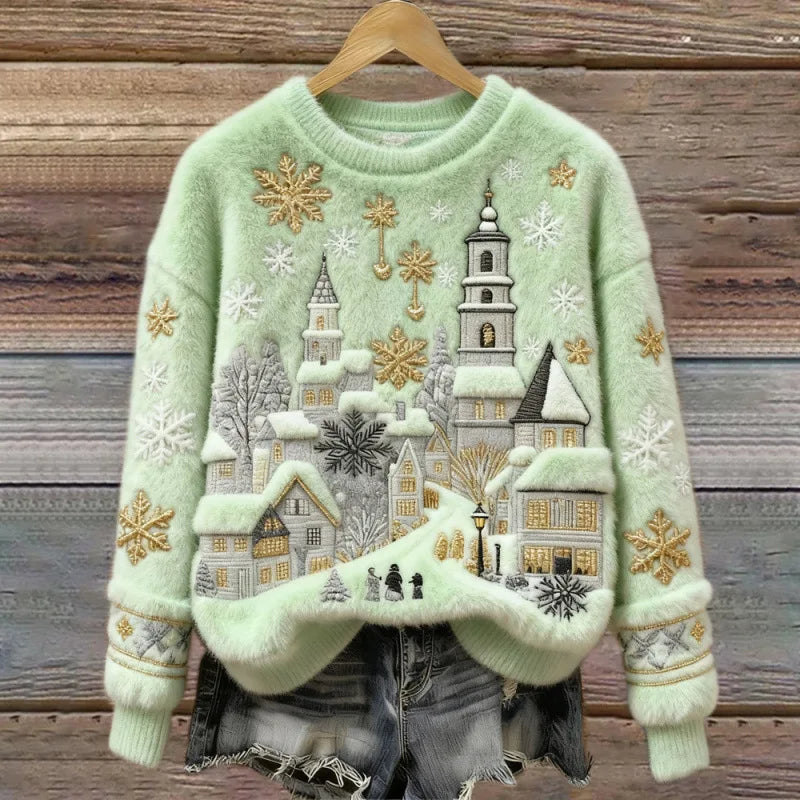 Pull Cosy Hiver Merveilleux – Vert Village Enneigé