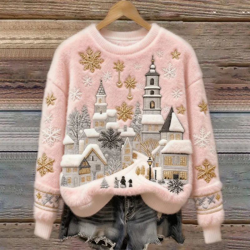 Pull Cosy Winter Wonderland – Village Enneigé Rose