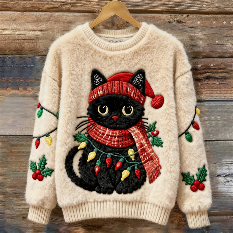 Pull Cosy Hiver Merveilleux – Chat Noir Festif