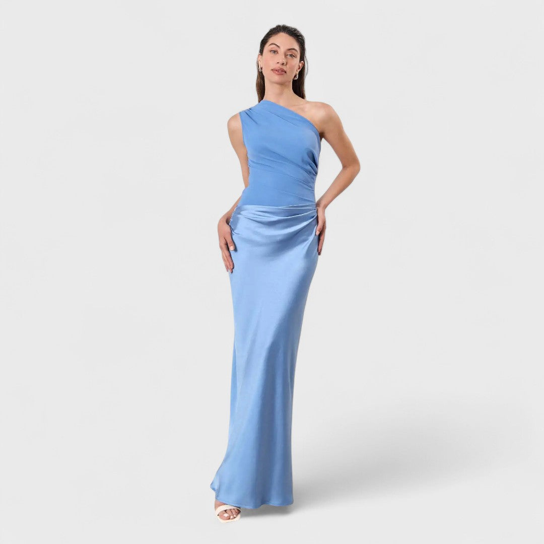 Amber - Robe longue à épaule unique en satin