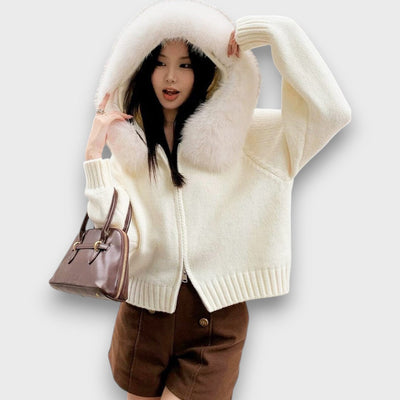 Alisanne – Veste en maille avec zip et col montant en fausse fourrure