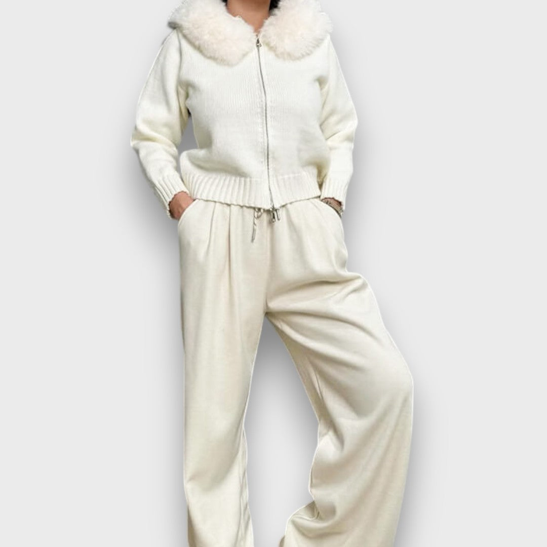 Alisanne – Veste en maille avec zip et col montant en fausse fourrure