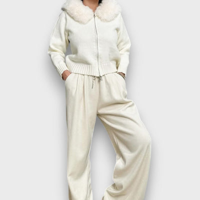 Alisanne – Veste en maille avec zip et col montant en fausse fourrure