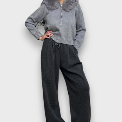 Alisanne – Veste en maille avec zip et col en fausse fourrure