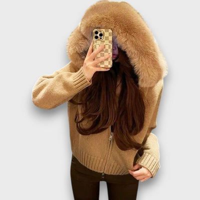 Alisanne – Veste en maille avec zip et col montant en fausse fourrure