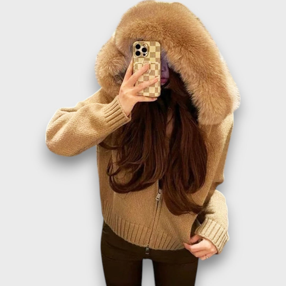 Alisanne – Veste en maille avec zip et col en fausse fourrure