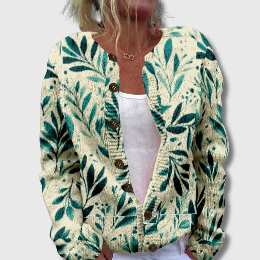 Nicolette – Cardigan élégant avec motif de feuilles