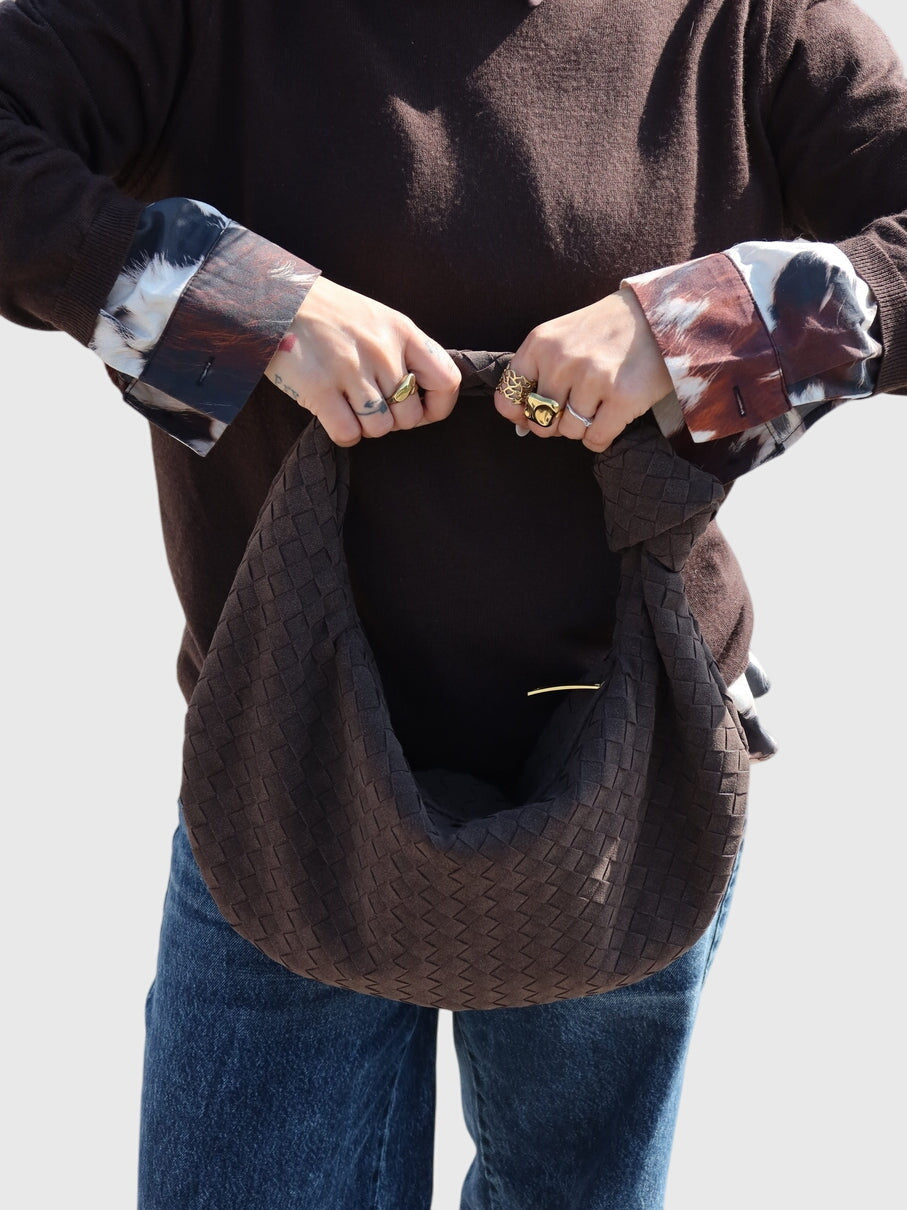 Celeste | Sac Moyen en Suède Tressée avec Nœud