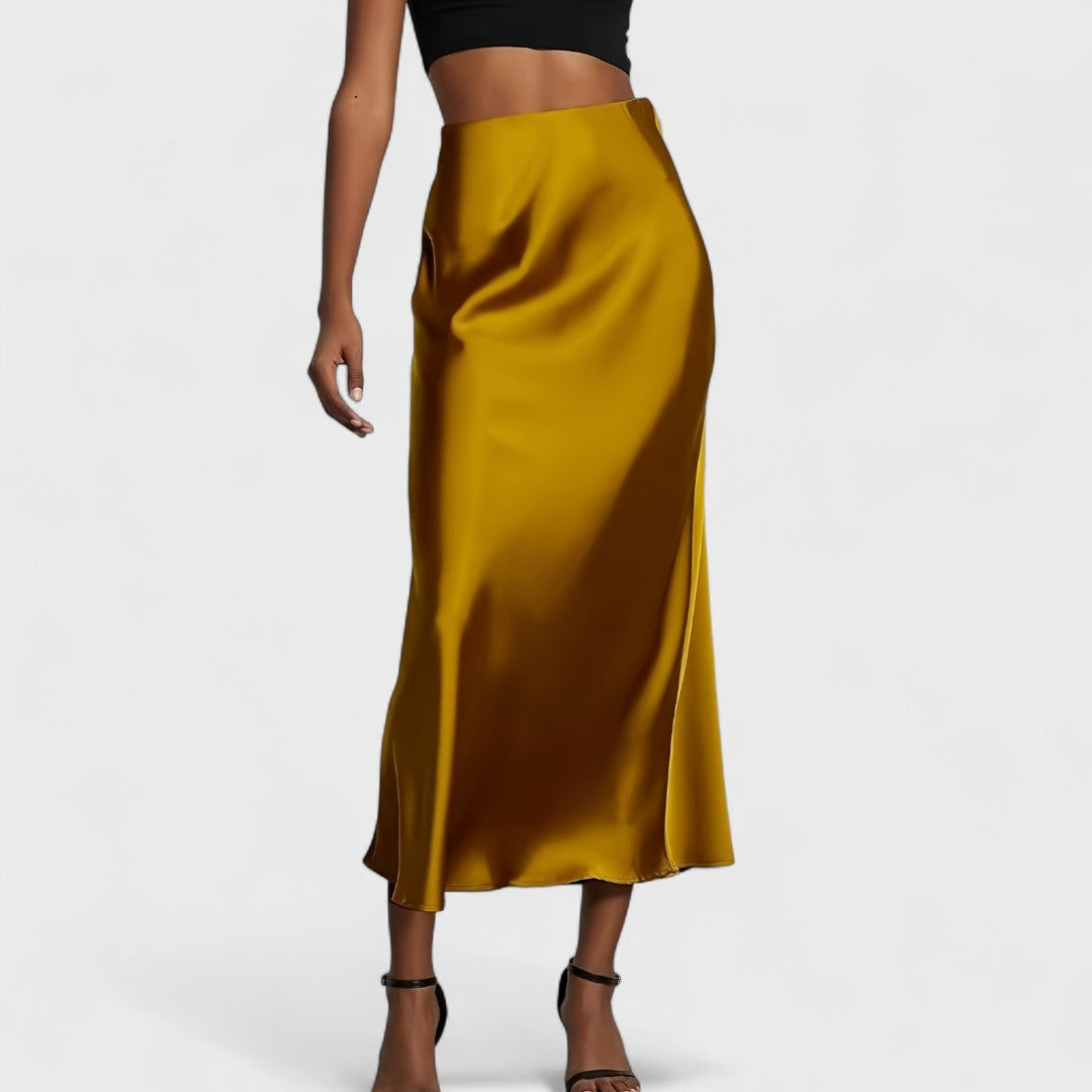 Sasha - Jupe Midi en Satin à Taille Haute pour Femme