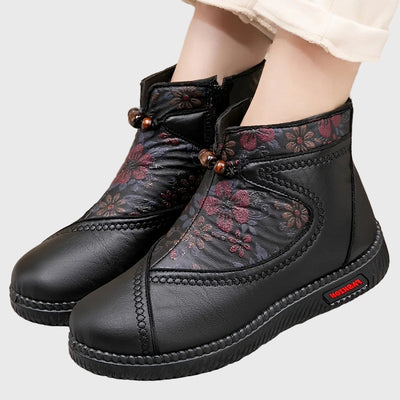 Isaline™ | Bottines en Cuir Vintage avec Détails Floraux