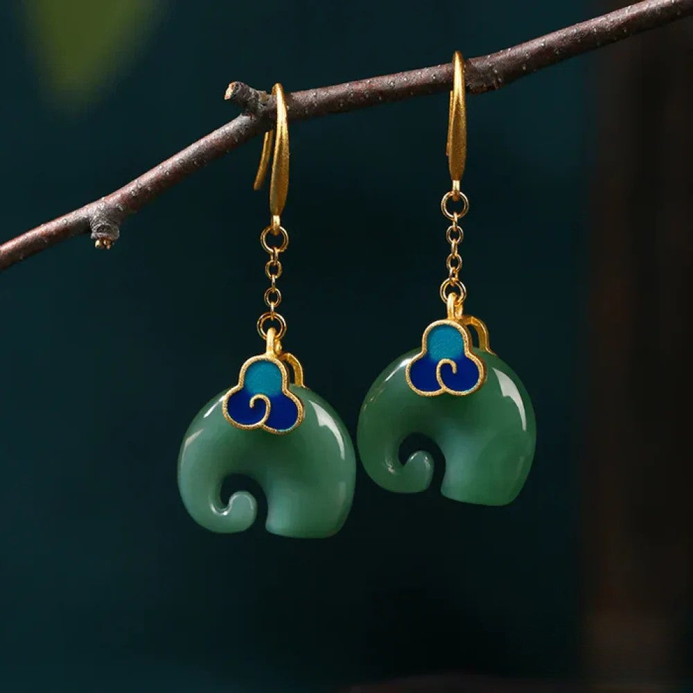 Boucles d'Oreilles Rétro Éléphants Verts