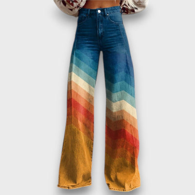 Zamira – Pantalons larges avec zigzag rétro en dégradé de couleurs