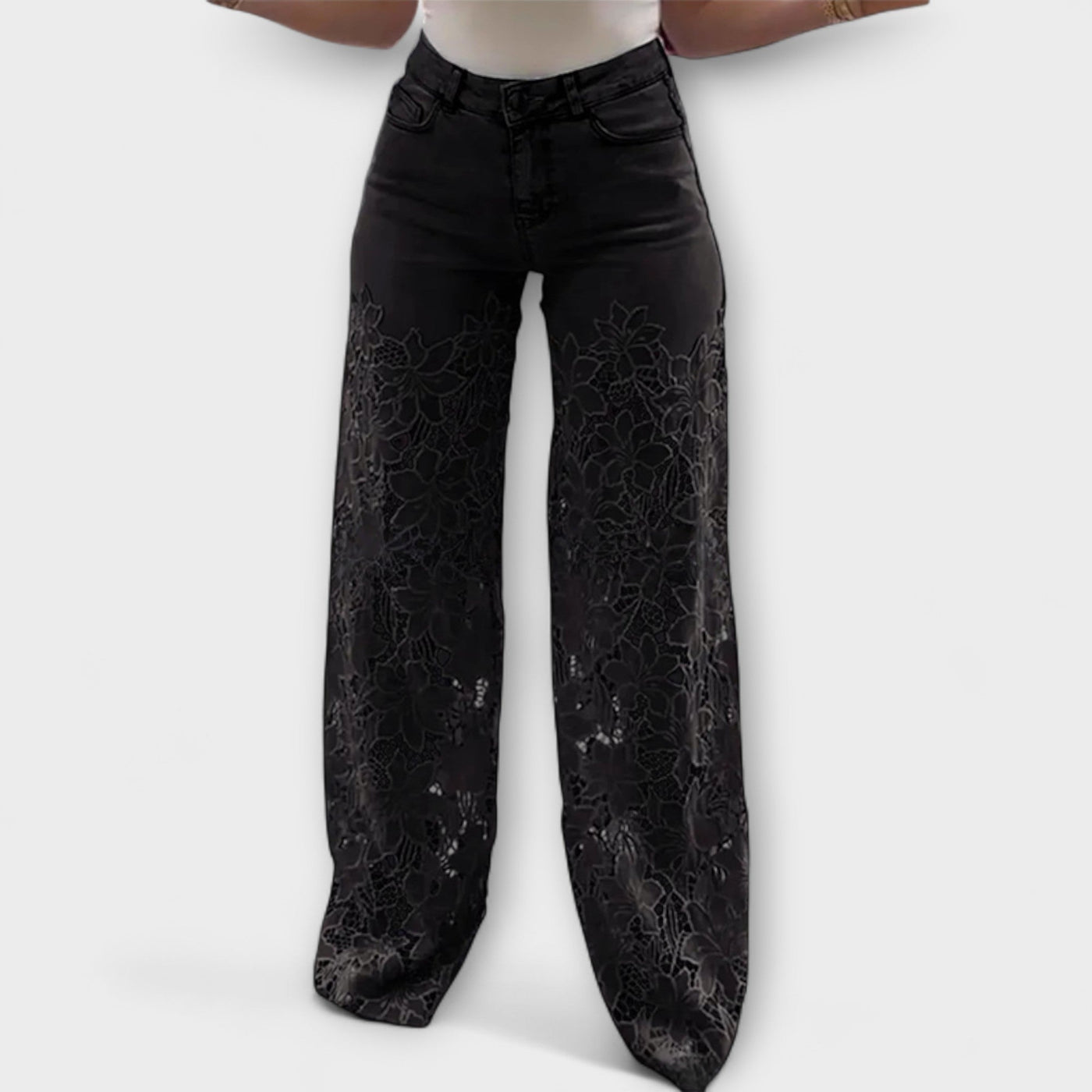 Virelle – Jeans avec transparence florale et jambe large