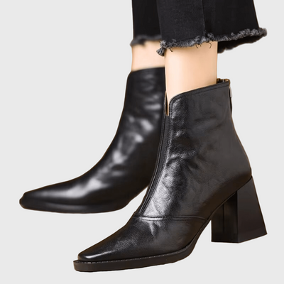Camille – Bottines à Talon Carré en Cuir