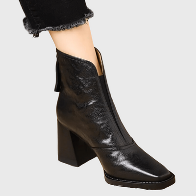 Camille – Bottines à Talon Carré en Cuir