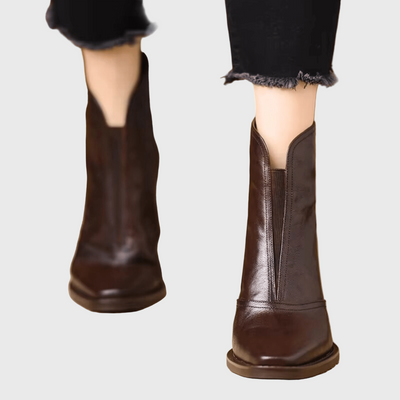 Camille – Bottines à Talon Carré en Cuir