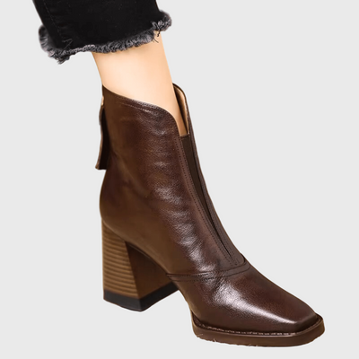 Camille – Bottines à Talon Carré en Cuir